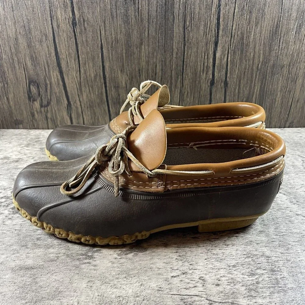 VINTAGE LL Bean Maine Hunting Shoes Mens 9 Low Boots Slip On Brown USA Made